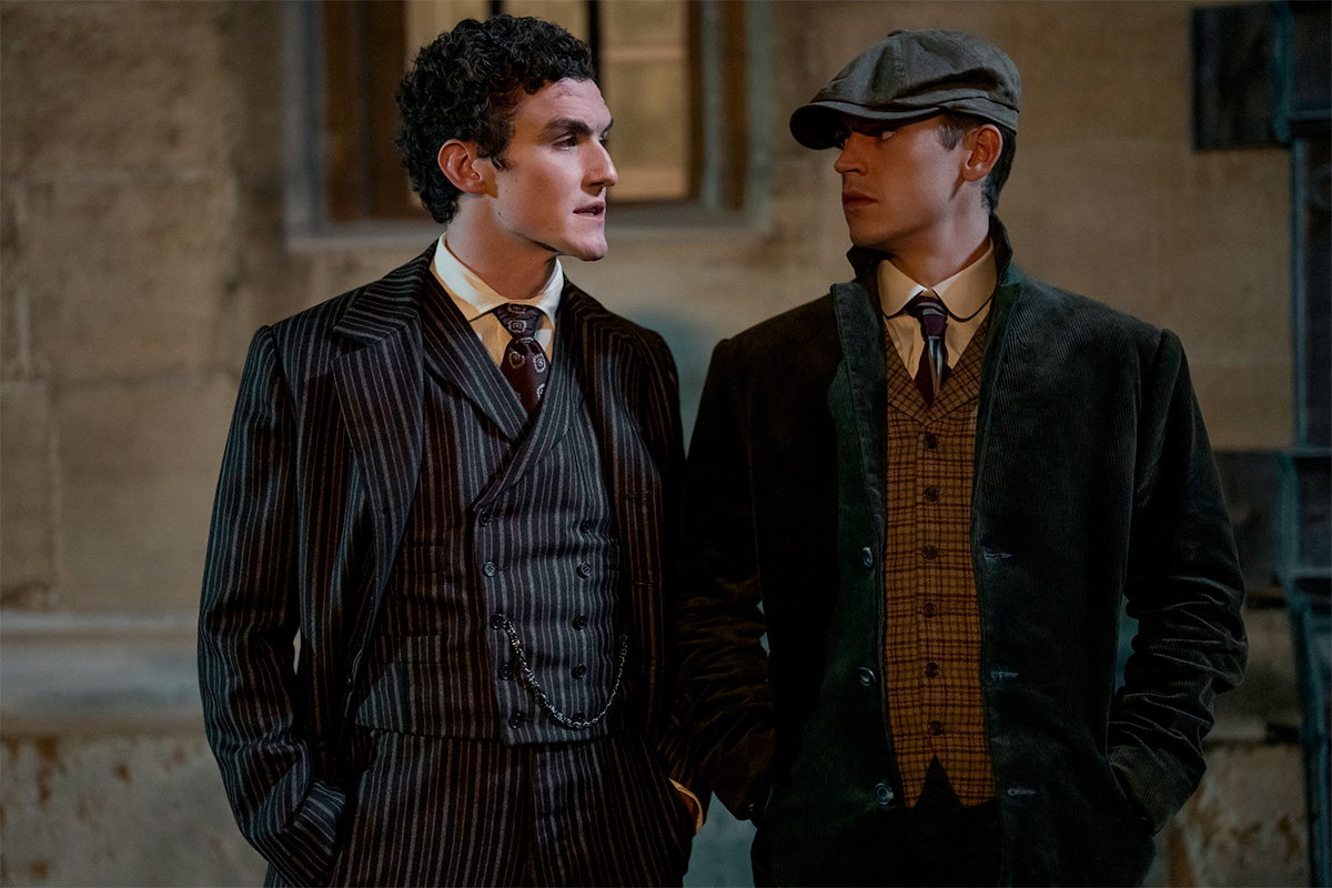 Young Sherlock: Dónal Finn as James Moriary and Hero Fiennes Tiffin as Sherlock Holmes